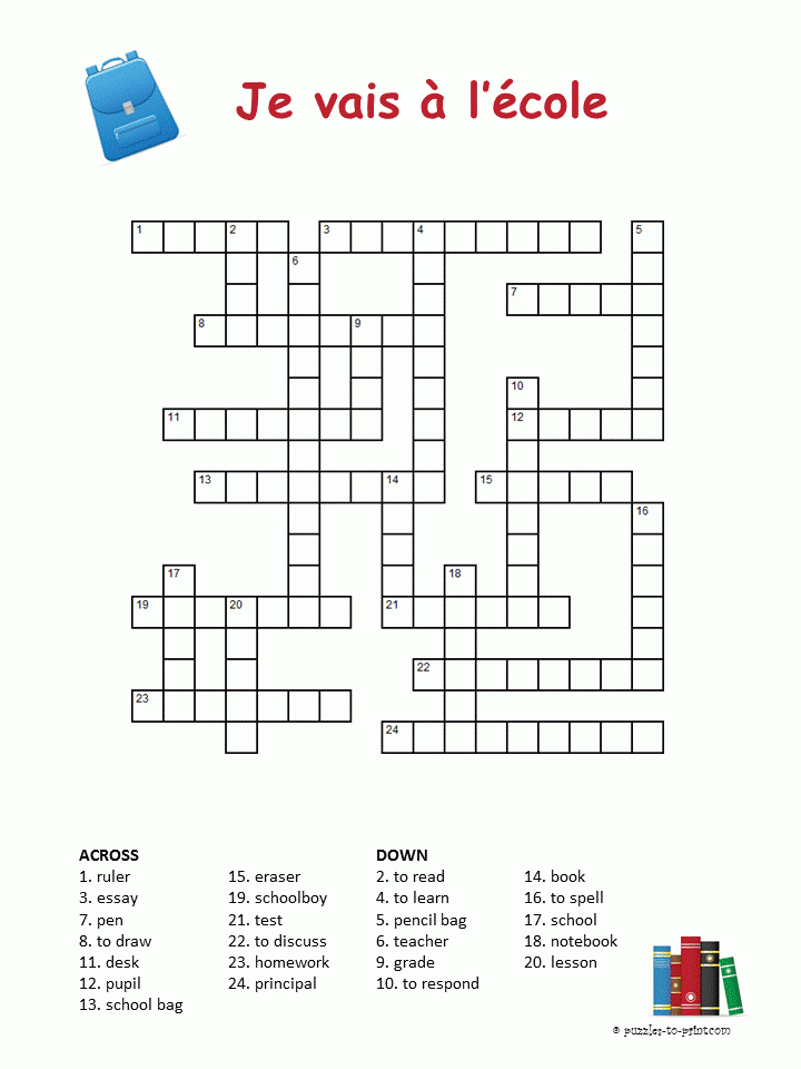 French School Vocabulary Crossword Puzzle Learn French