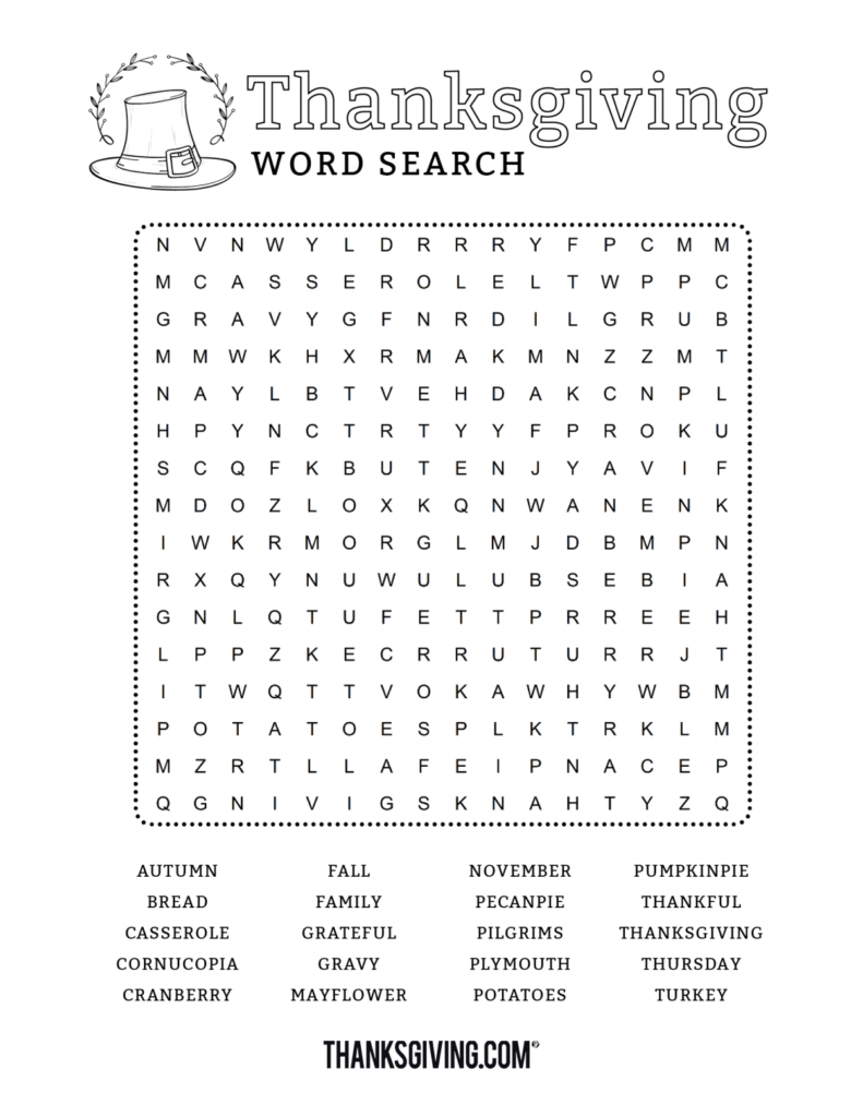 Fun Free Printable Thanksgiving Word Search