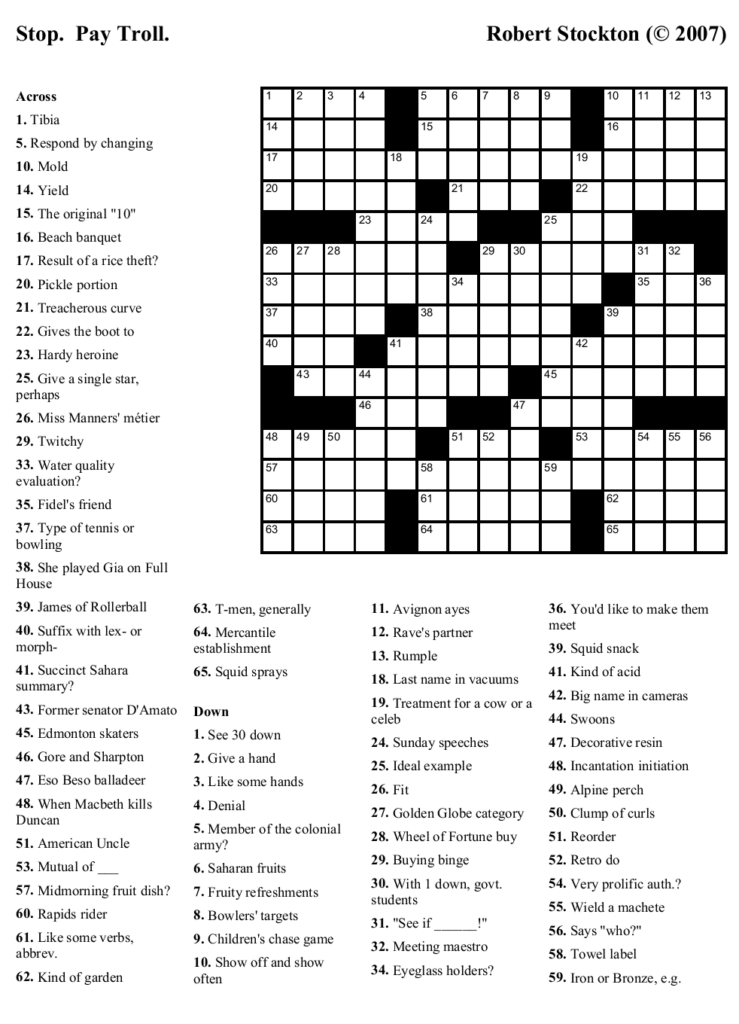 High School Crossword Puzzles Printable Printable