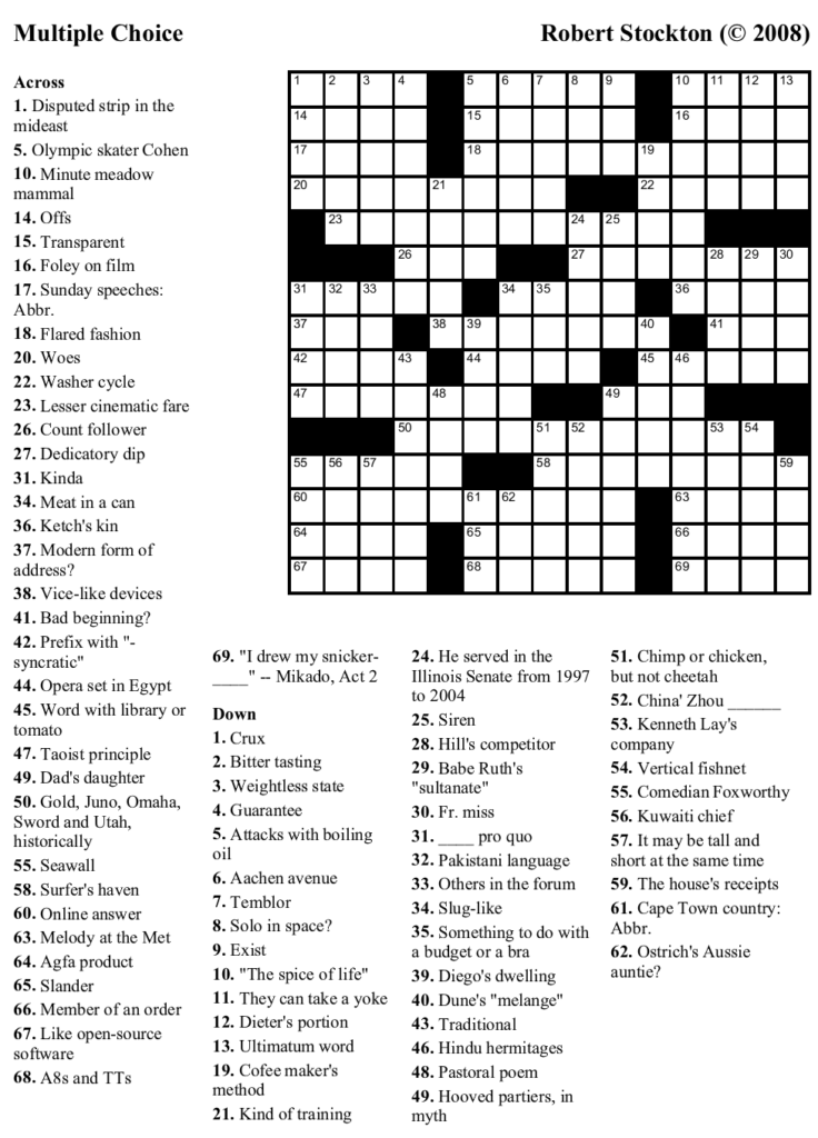 Free Printable Vocabulary Crossword Puzzles