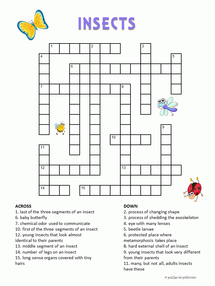 Insects Crossword For Kids Kids Crossword Puzzles Word