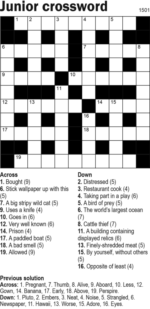 Printable Junior Crossword Puzzles