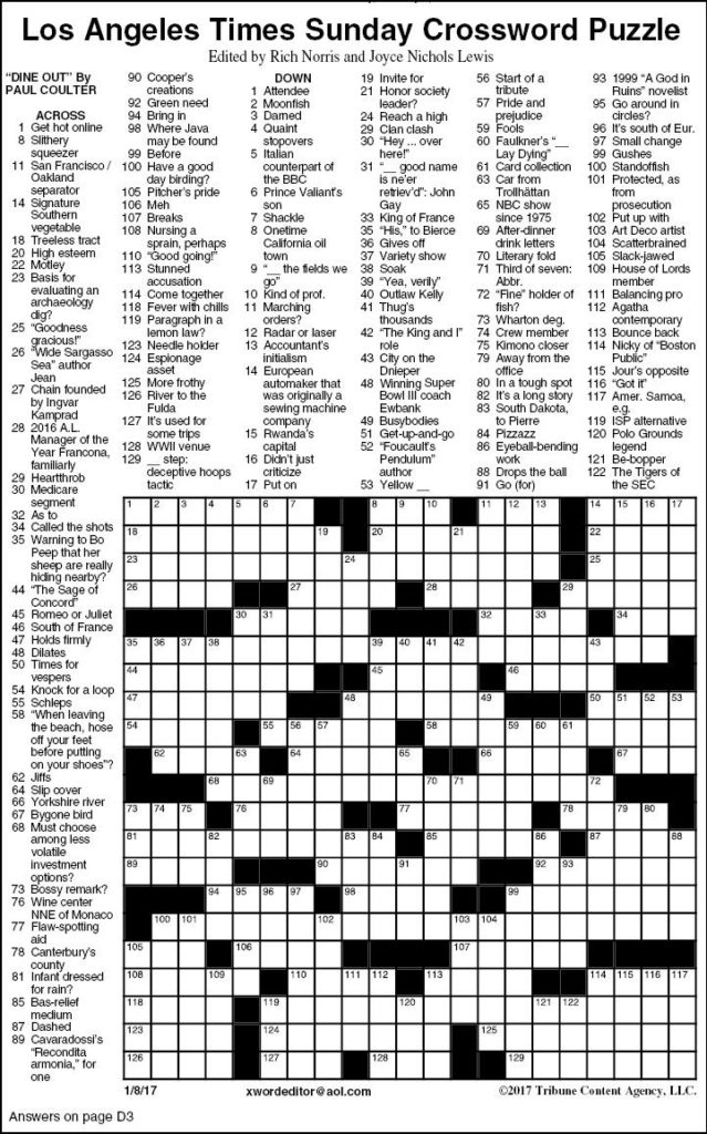 L A Times Printable Crossword