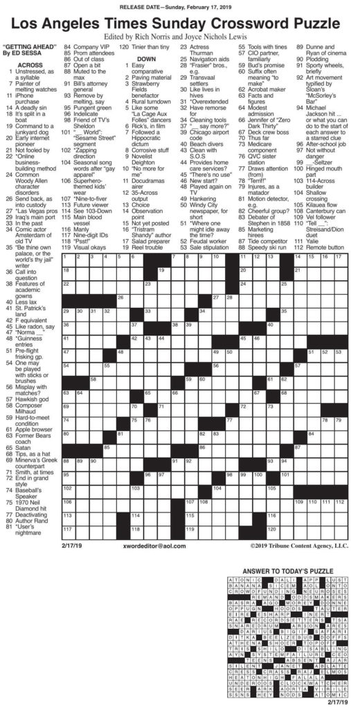 Los Angeles Times Sunday Crossword Puzzle Printable
