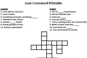 Printable Love Crossword Puzzles