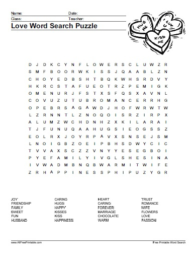 Love Word Search Puzzle Free Printable