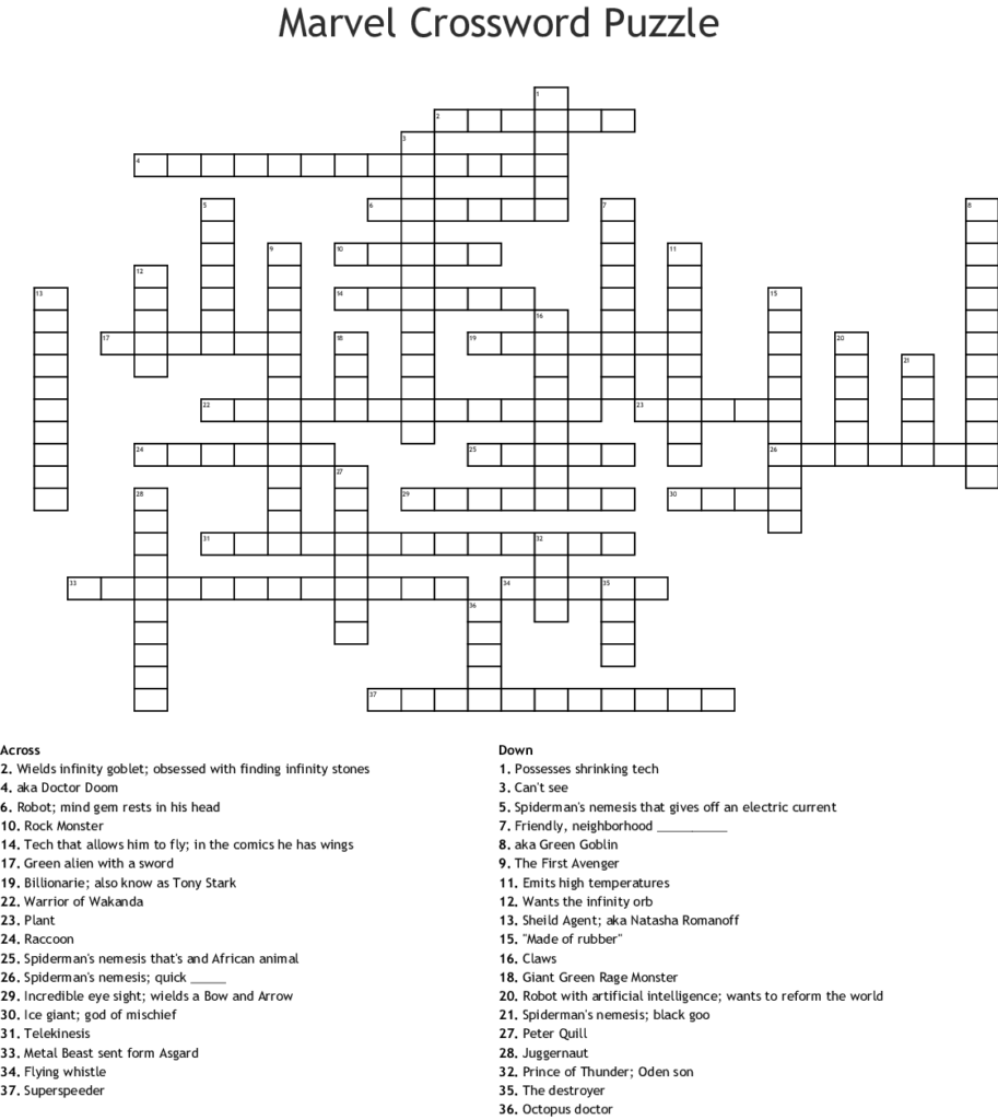 Free Printable Superhero Crosswords