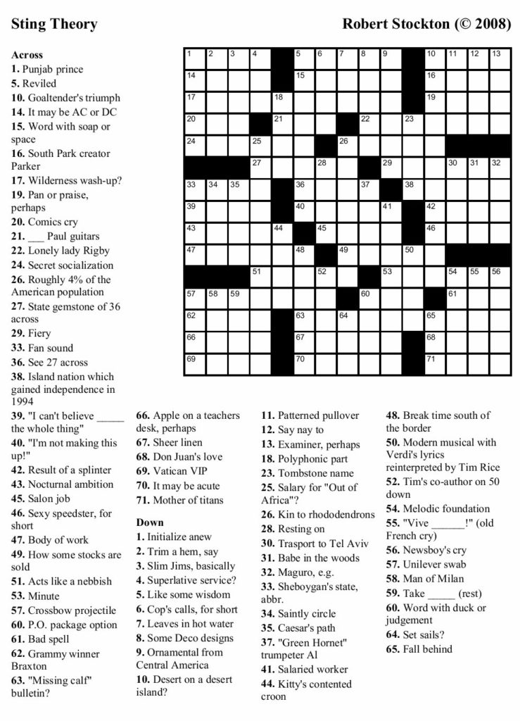 New York Times Crossword Printable Free Free Printable