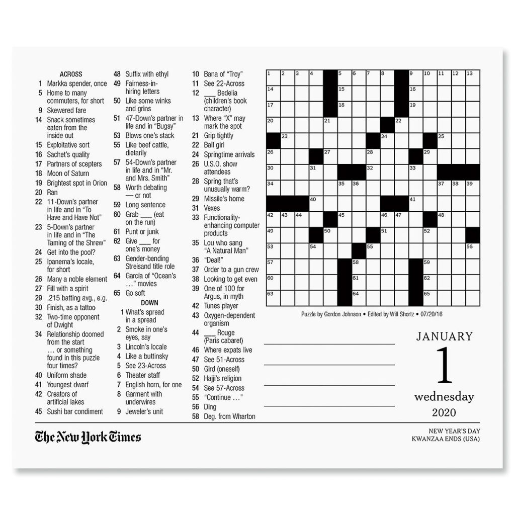 Printable Crossword 2020