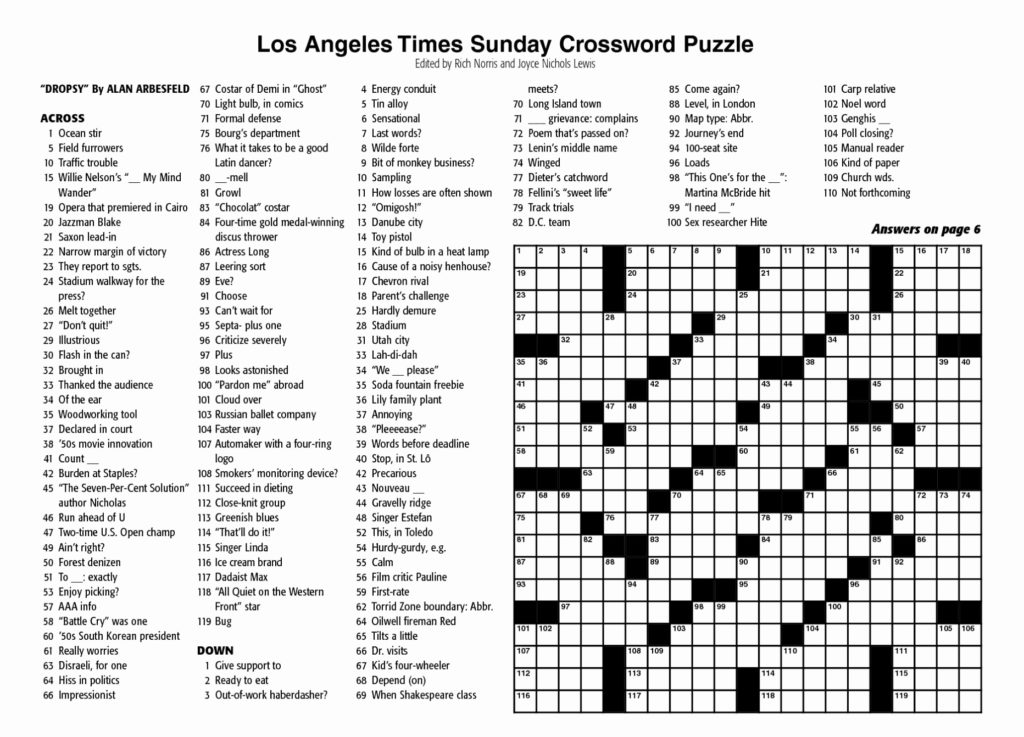 Printable Free New York Times Sunday Crossword Printable