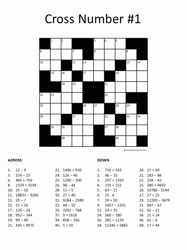 Free Printable Number Crossword Puzzles