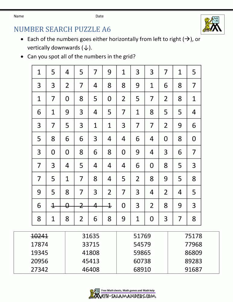 Free Printable Number Find Puzzles