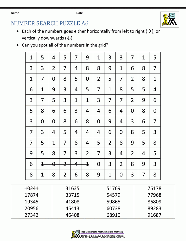 Free Printable Number Puzzles