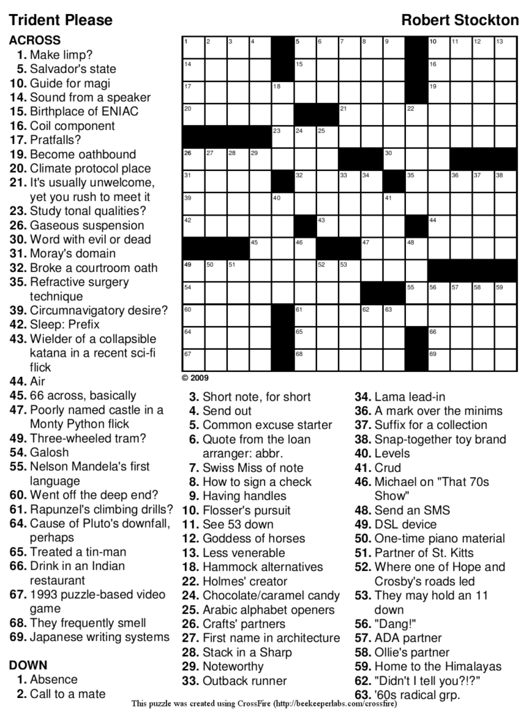 Pop Culture Crossword Printable Free Printable Template Free