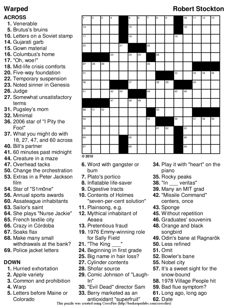 Pop Culture Crossword Puzzles Printable Printable