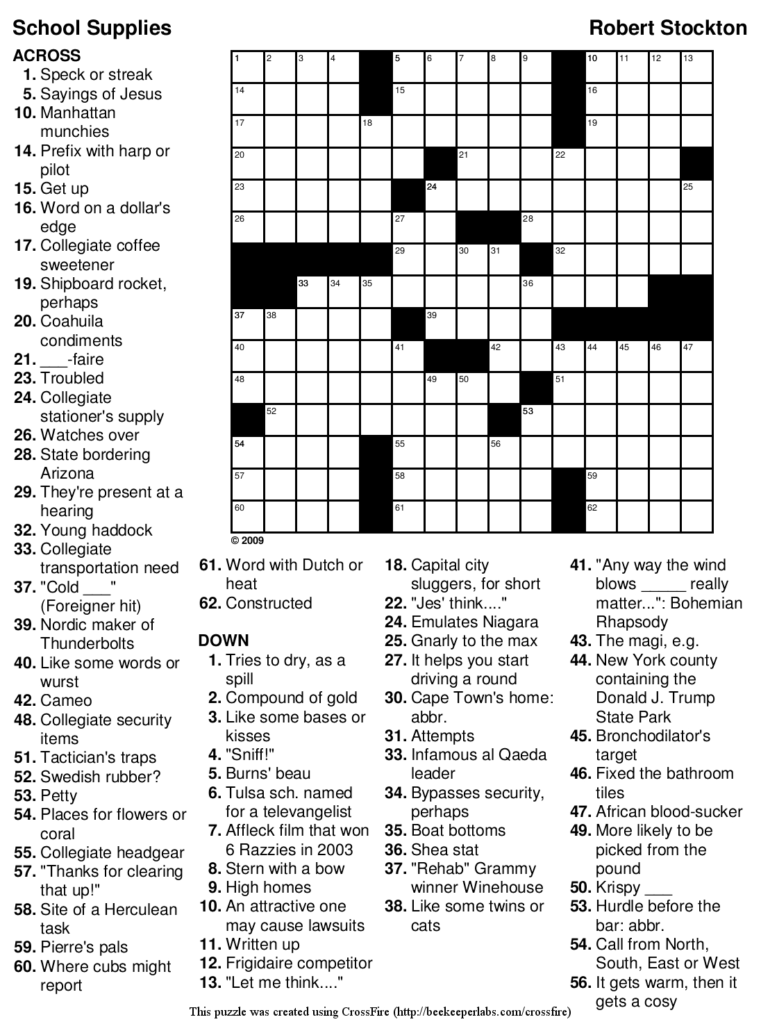 Printable Beginner Crossword Puzzles Printable Crossword