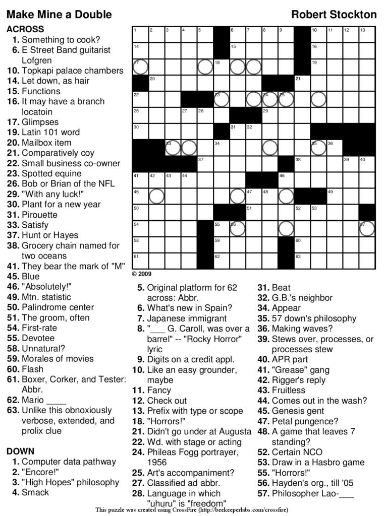 Printable Crossword Difficult