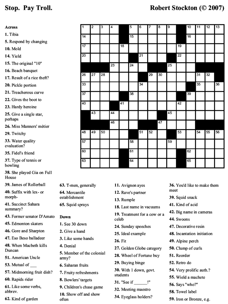 Free Printable Crosswords For Beginners