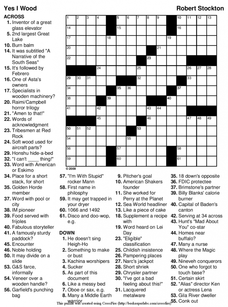 Printable Crossword Puzzles For Senior Citizens
