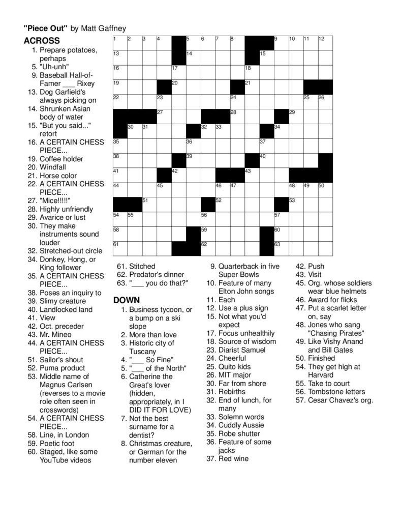 Printable Crossword Puzzles Merl Reagle Printable