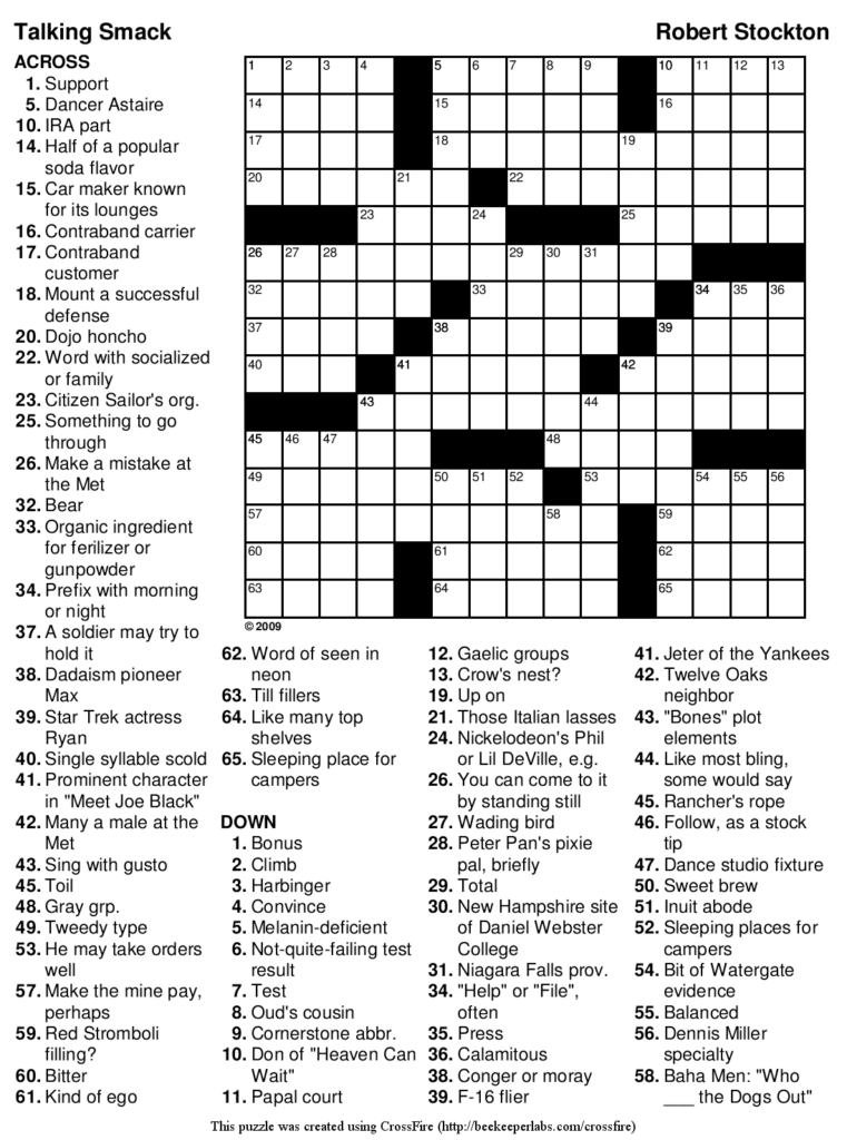 Printable Crossword Puzzles Pop Culture Printable