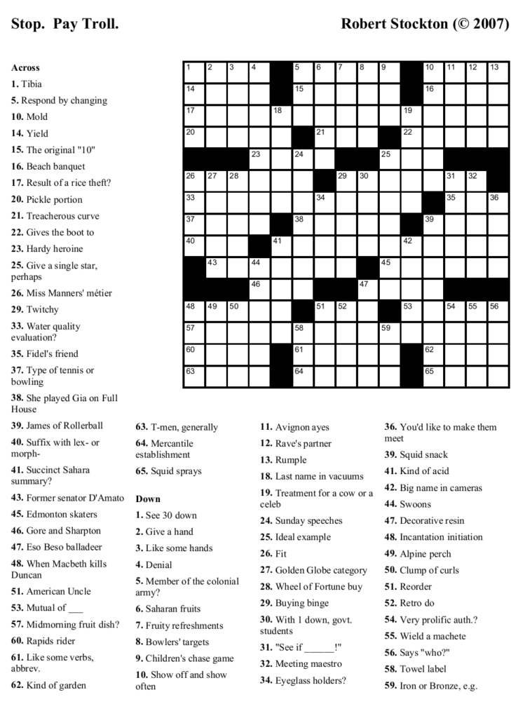 Printable Crossword For High School