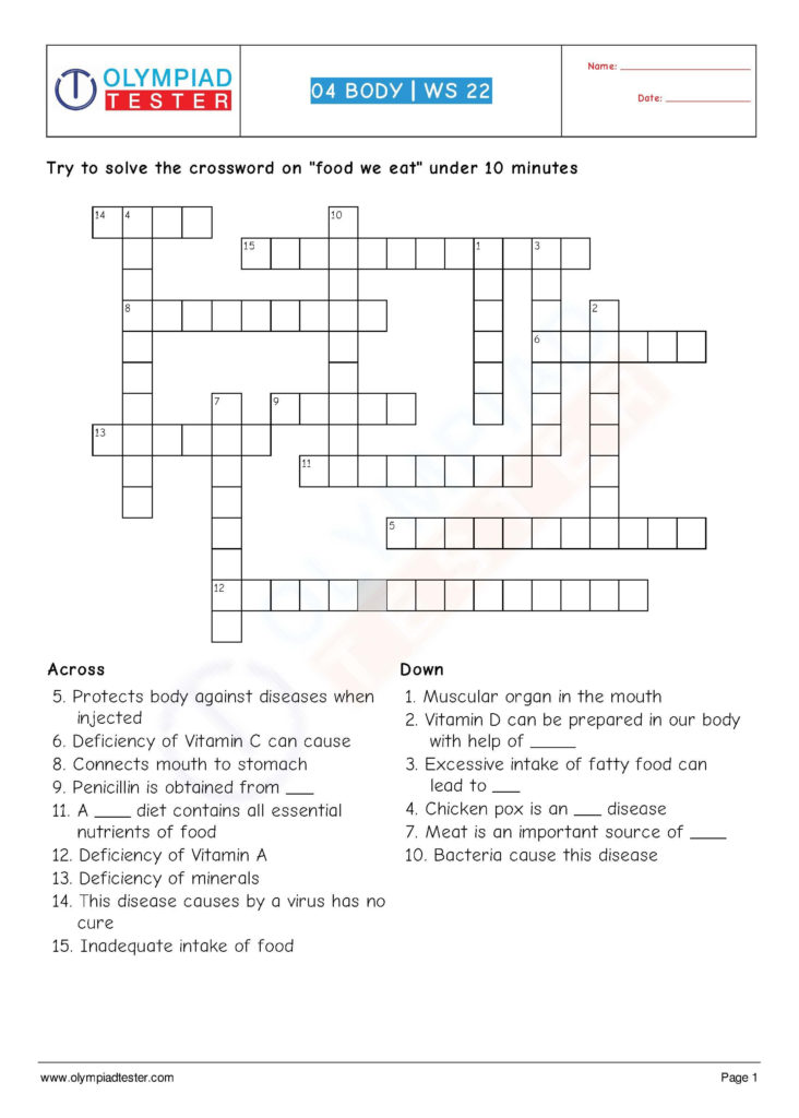 Free Printable Crossword Puzzles For Grade 4