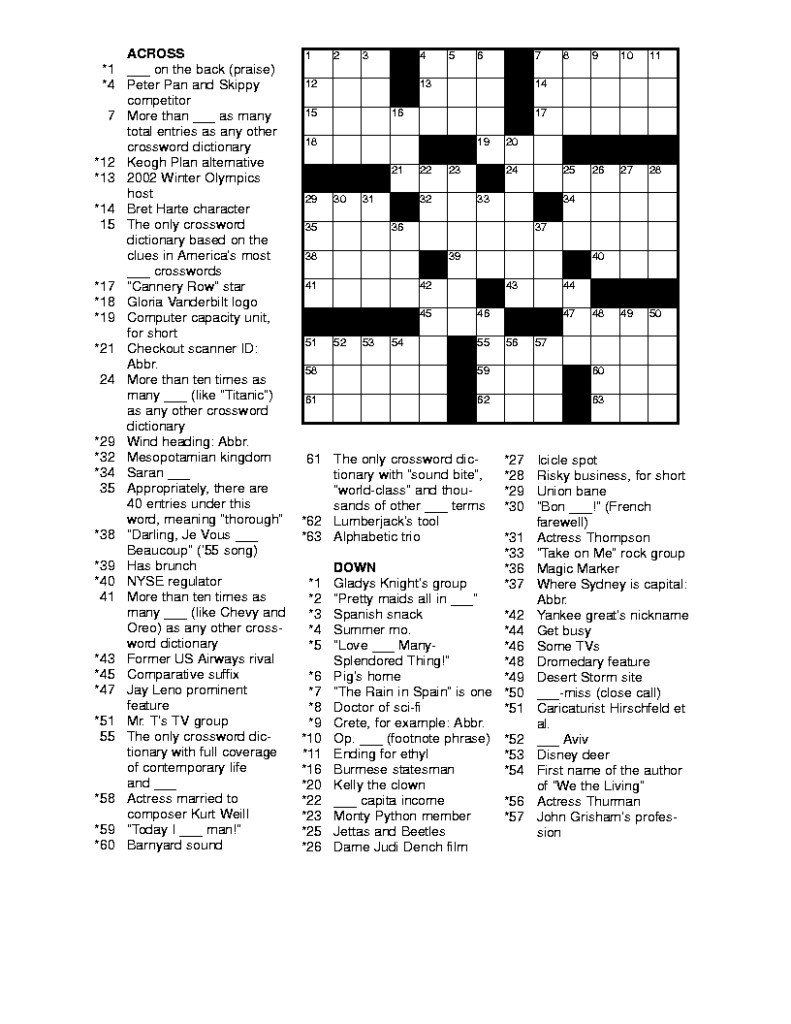 Free Printable Crossword Puzzle #4