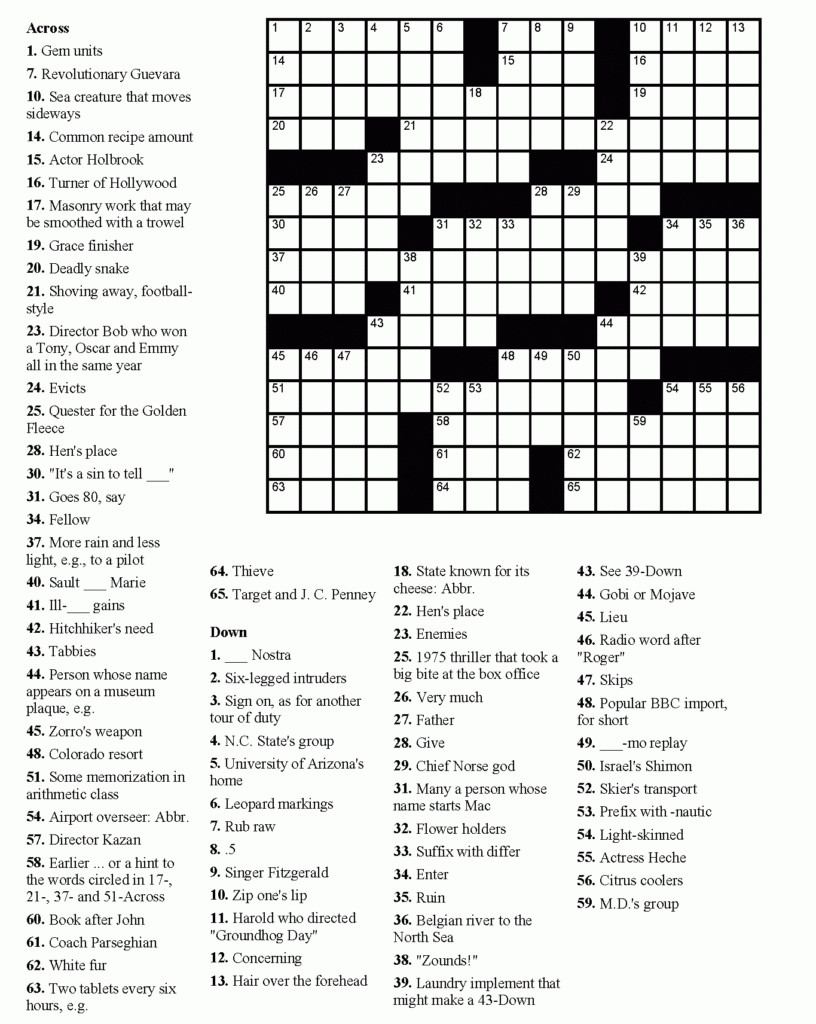 Printable Crosswords For Young Adults Printable