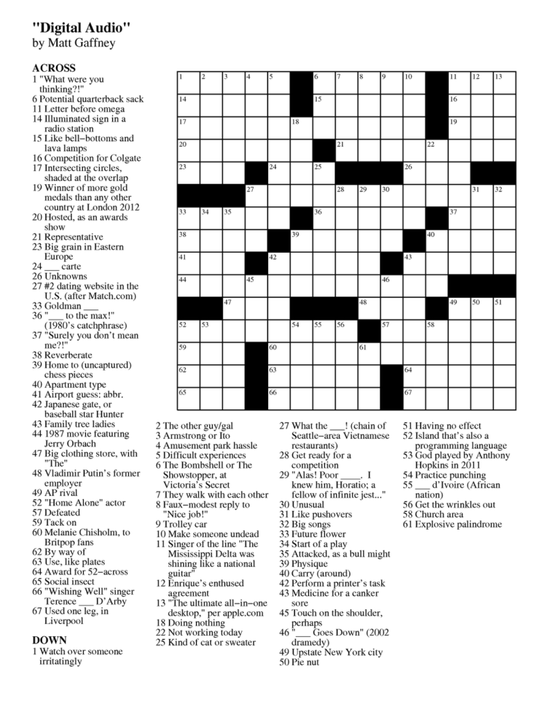 Printable Daily Crosswords For January 2018 Printable