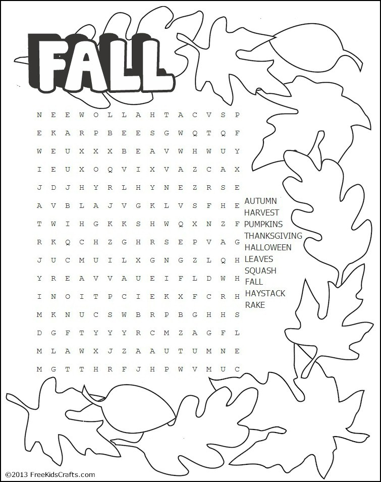 Printable Fall Word Search Puzzle