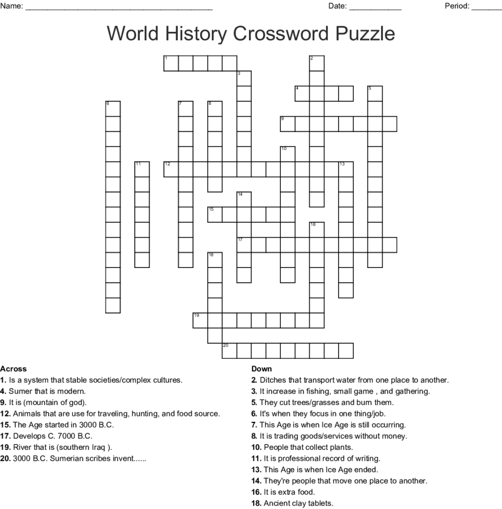 Printable History Crossword