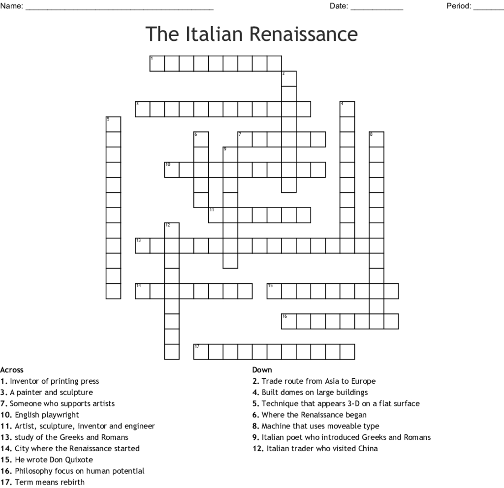 Printable Italian Crossword Puzzles Printable Crossword