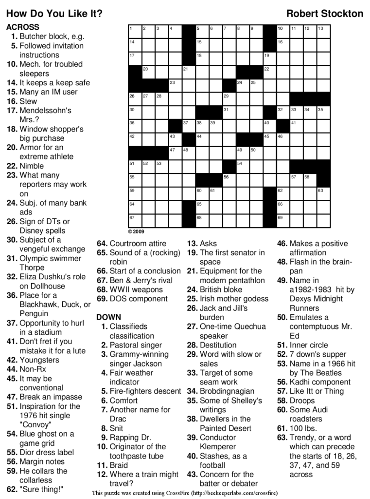 Printable Medium Crossword Puzzles Free Printable