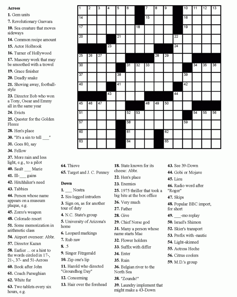 Printable Puzzles Seniors Printable Crossword Puzzles