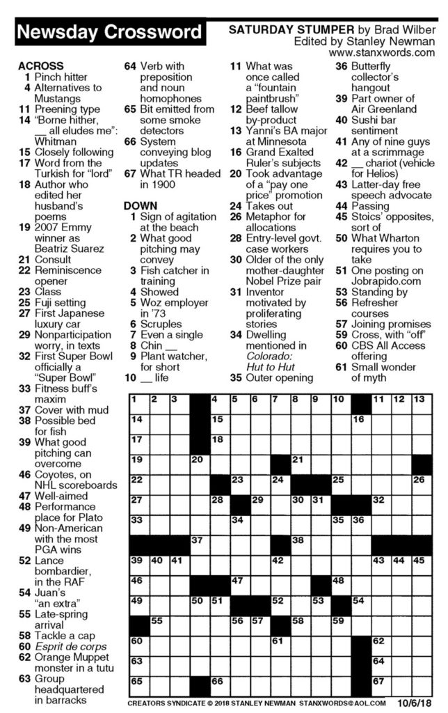 Printable Crossword Puzzles 2018