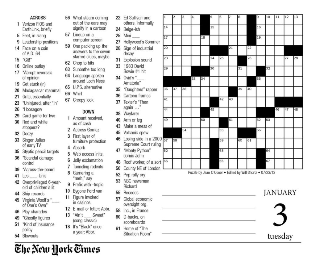 Printable Sunday Crossword Puzzles New York Times