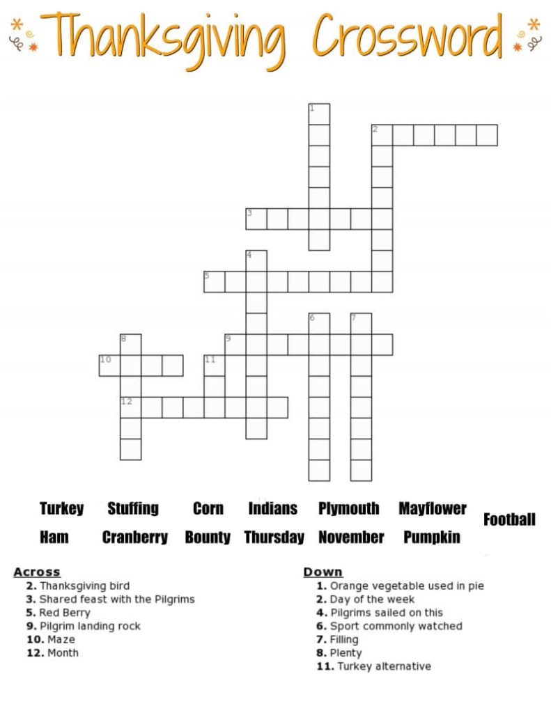 Printable Crossword With Word Bank