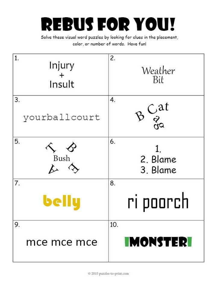 Rebus Worksheet 3 Pinterest Rebus Puzzles Lateral