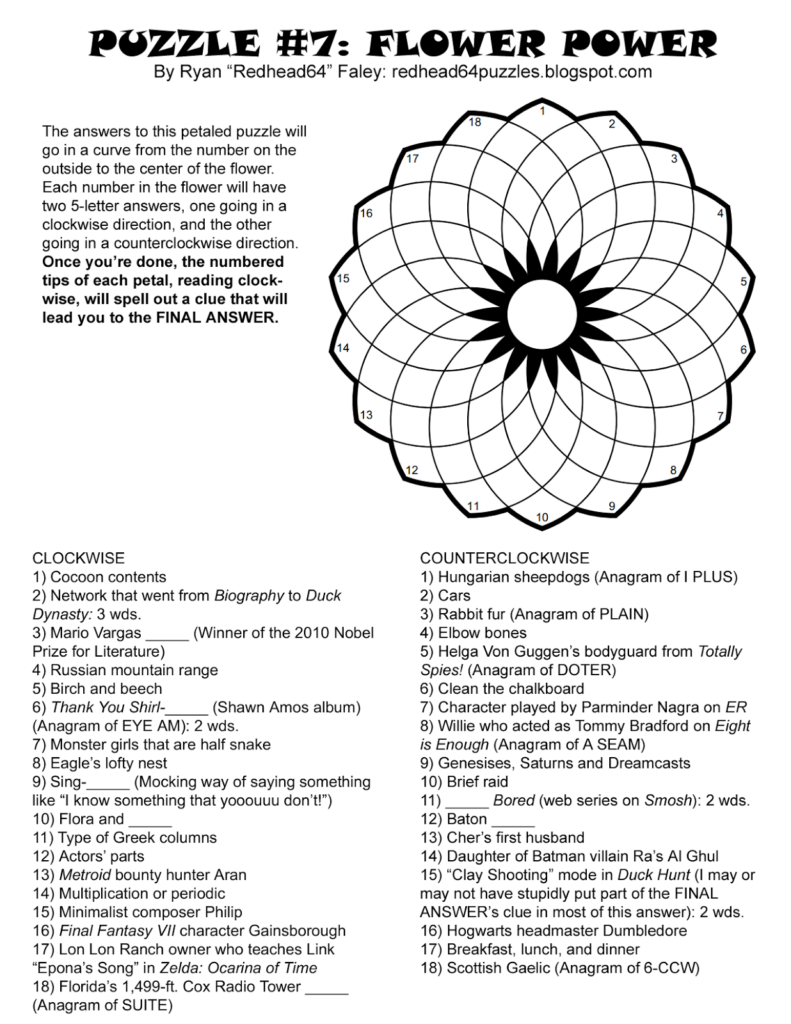 Redhead64 S Obscure Puzzle Blog EASY VERSION Flower Power