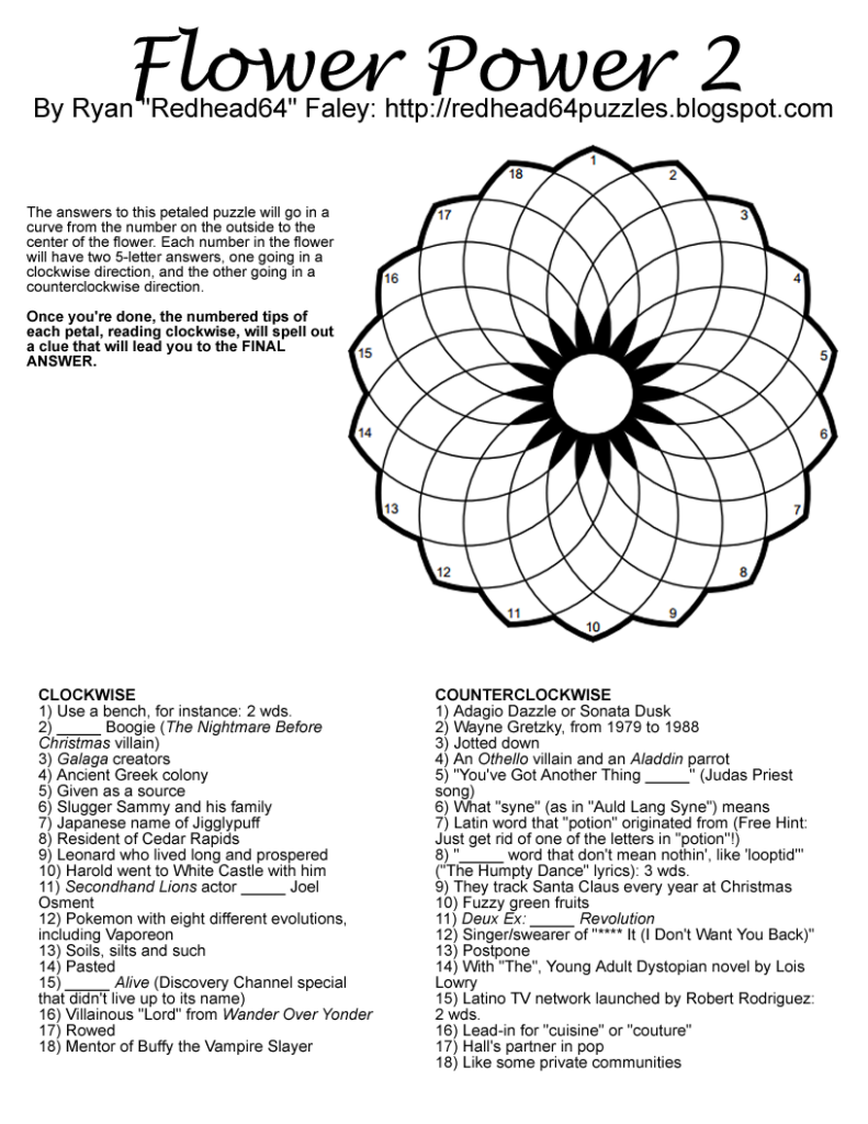Redhead64 S Obscure Puzzle Blog PUZZLE 36 Flower Power 2