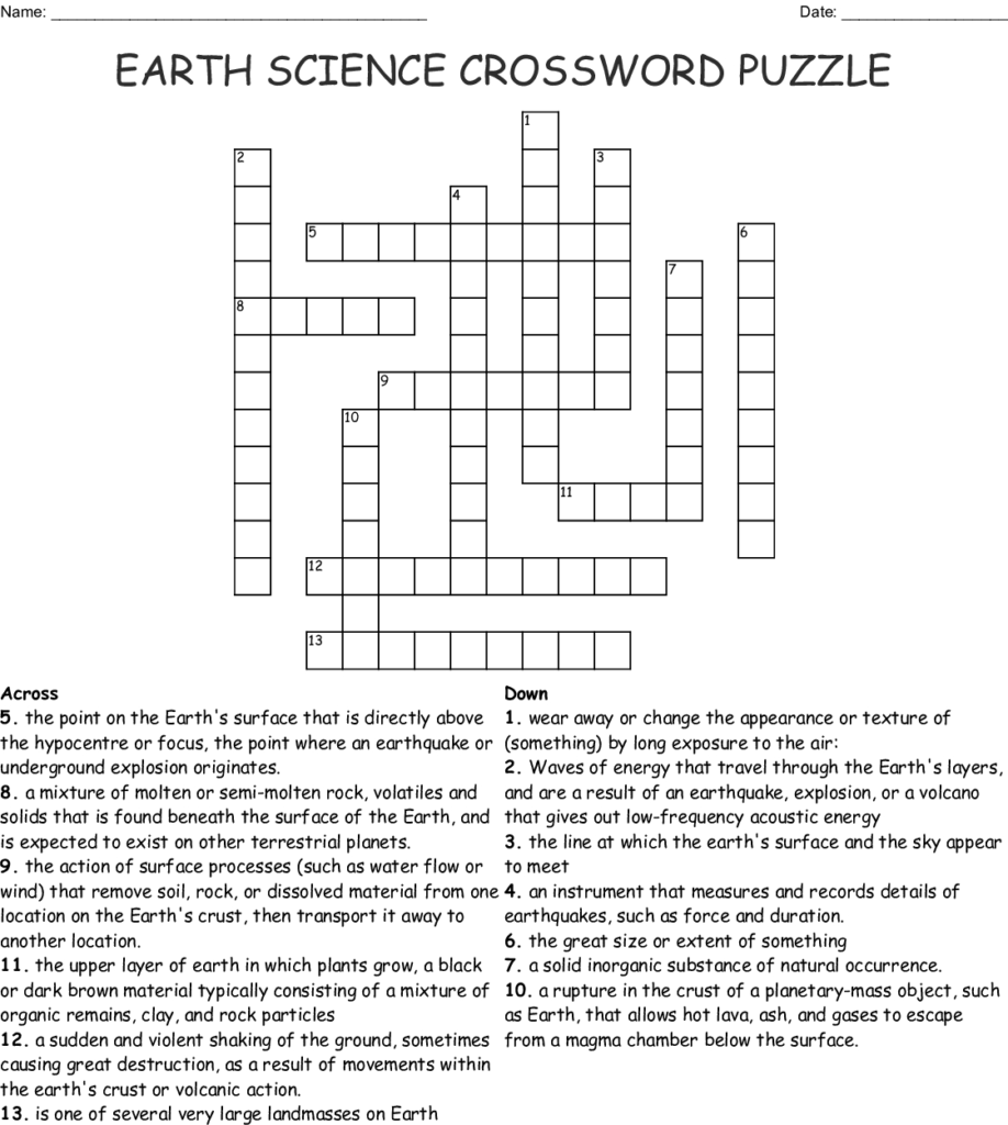 Free Printable Science Crossword Puzzles