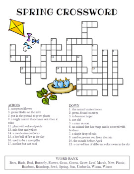 Spring Crossword Puzzle By Celebration Station TpT