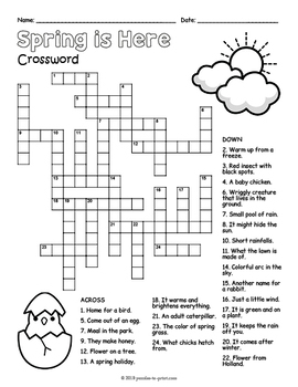 Spring Crossword Puzzle Worksheet By Puzzles To Print TpT