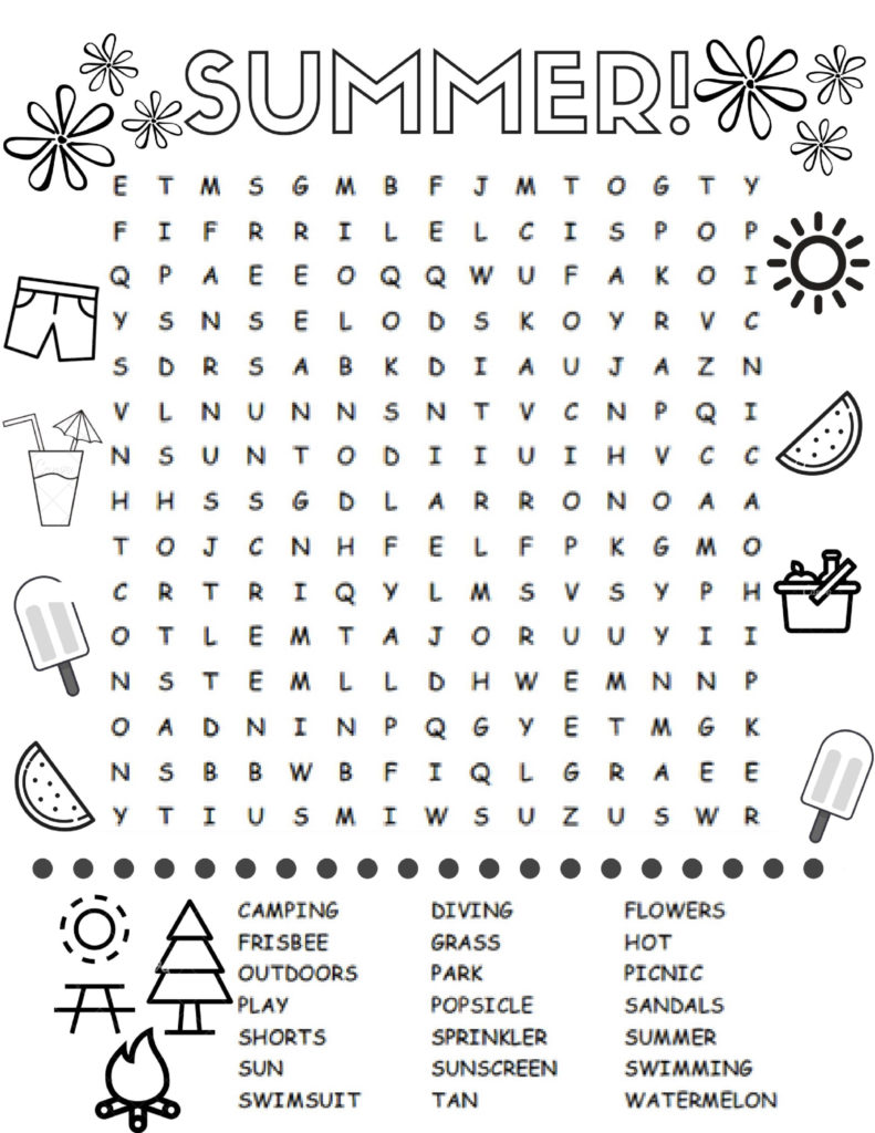 Free Printable Summer Word Search Puzzles