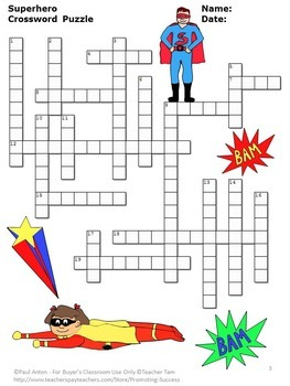 Superheroes Back To School Crossword Puzzle Superhero