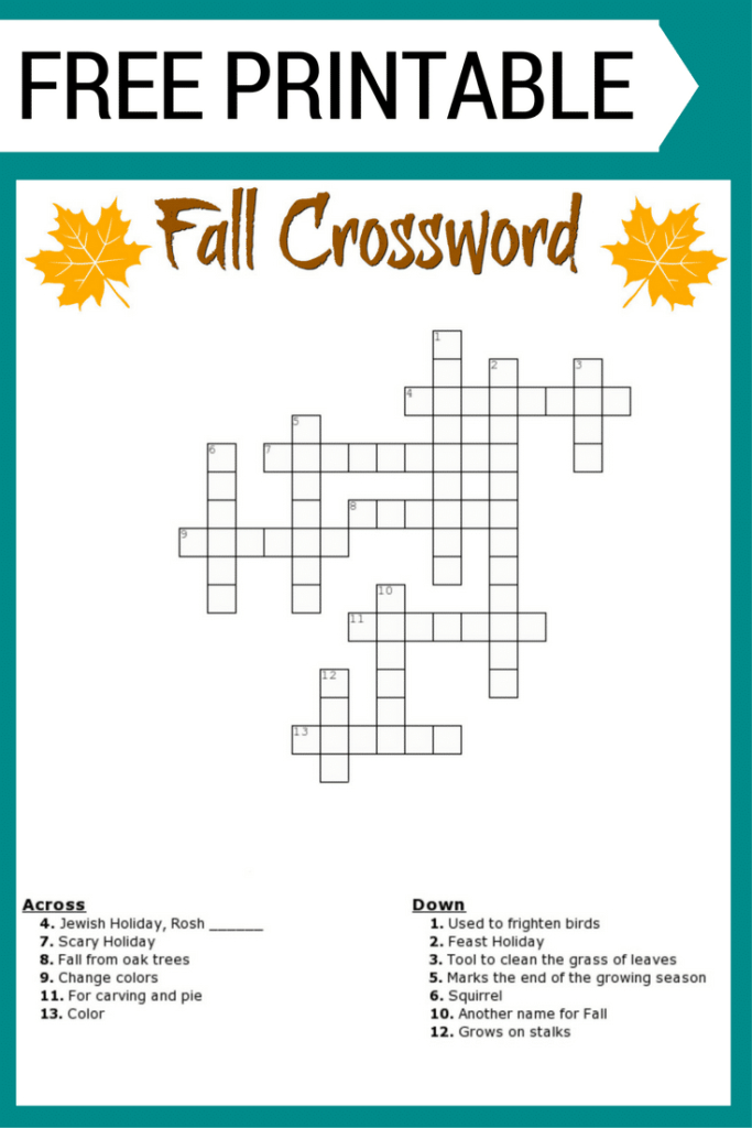 Free Printable Fall Crossword Puzzles