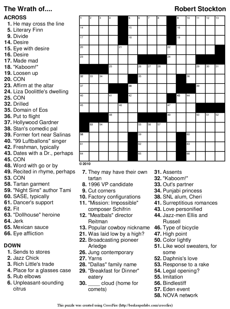 Free Printable Crossword Puzzles For Teens