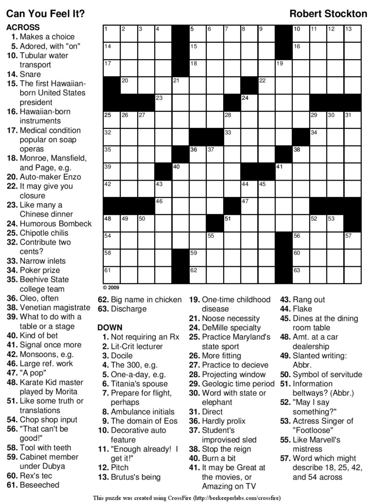 Teenage Crossword Puzzles Printable Free Printable