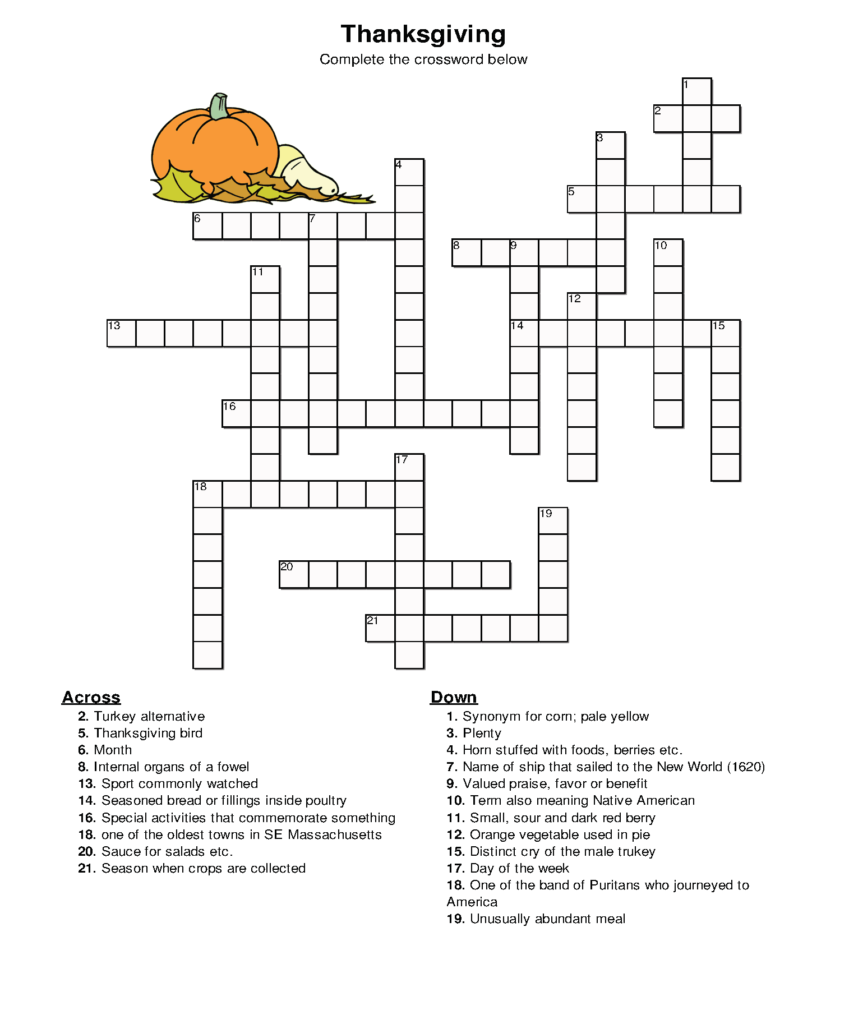 Free Printable Thanksgiving Crossword Puzzles